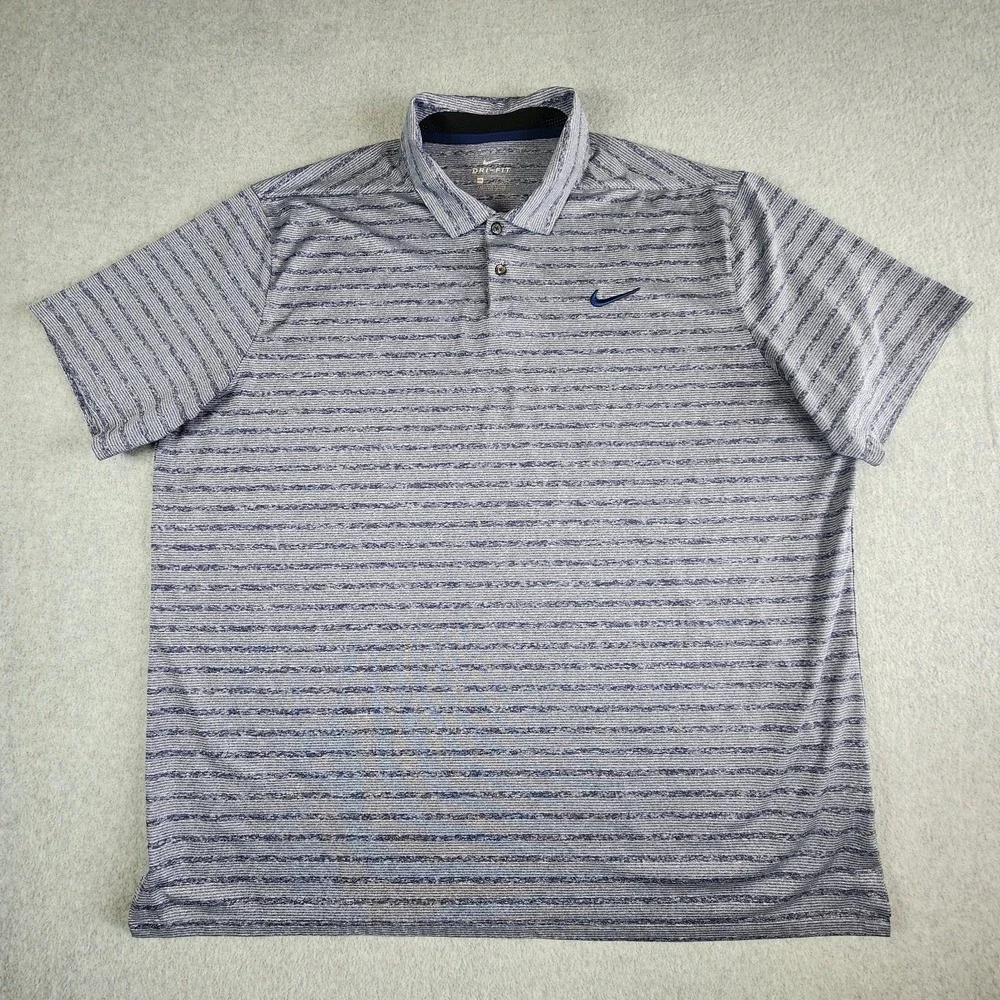 Nike Dri-Fit Vapor Golf Polo Mens XXL Blue Stripe Performance Short Sleeve Shirt